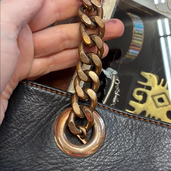 Valentino Black Leather Shoulder Bag with Chain Straps - Picture 12 of 13